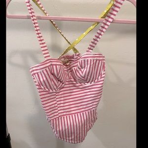 Hollister pink white stripe bustier top